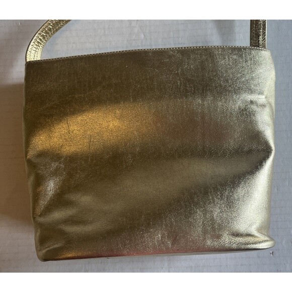 Vintage Rare Unique Metallic Berrita Italian Leather Purse Bag Gold Pockets Zip - Picture 3 of 16